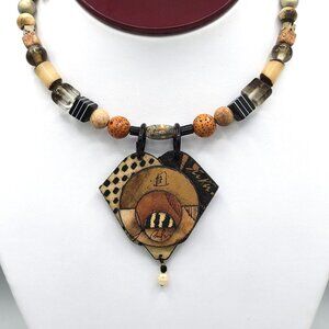 Suzanne Bellows Choker Collar Necklace Fiber Art Pendant Mixed Media Signed